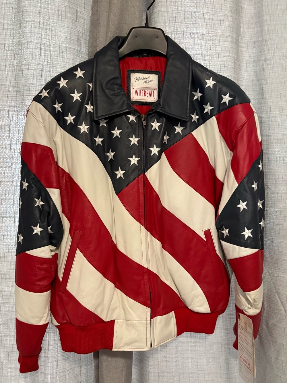 Michael Hoban  American Flag 🇺🇸 Leather Bomber Jacket